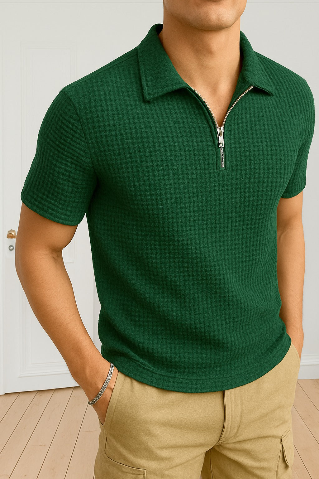 Trendy Waffle Knit Polo Shirts For Men / Polo Tshirt