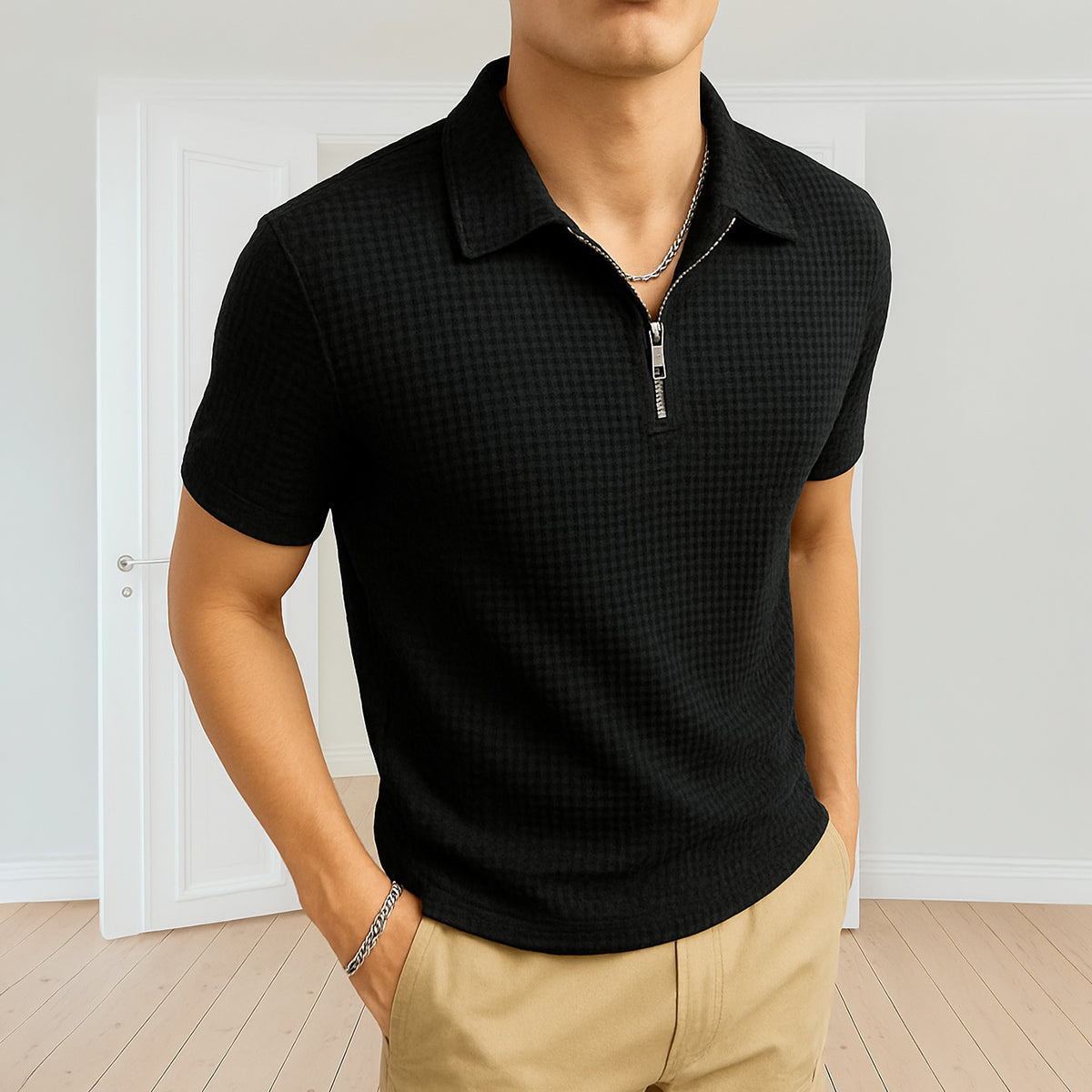 Trendy Waffle Knit Polo Shirts For Men / Polo Tshirt