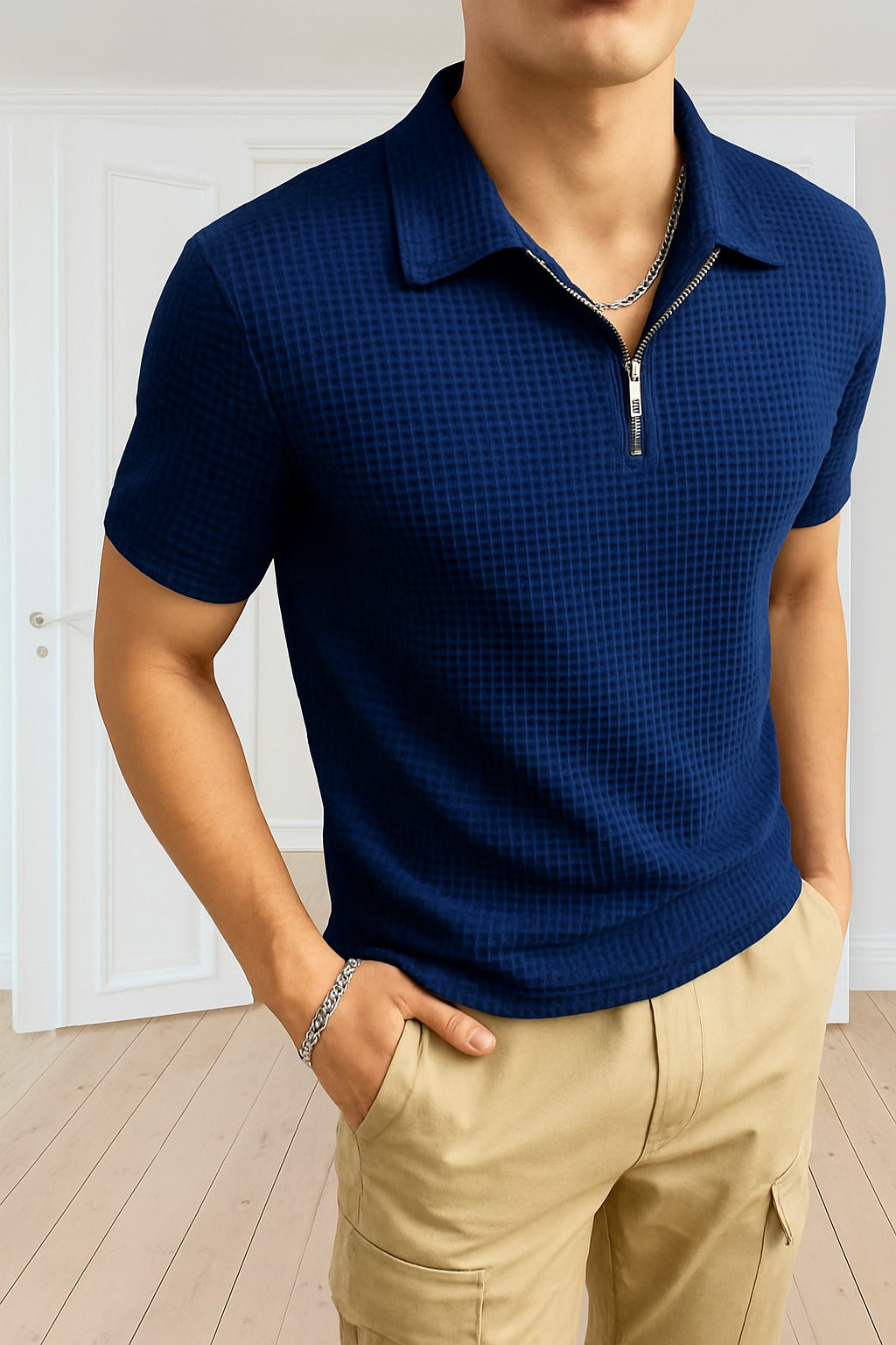 Trendy Waffle Knit Polo Shirts For Men / Polo Tshirt