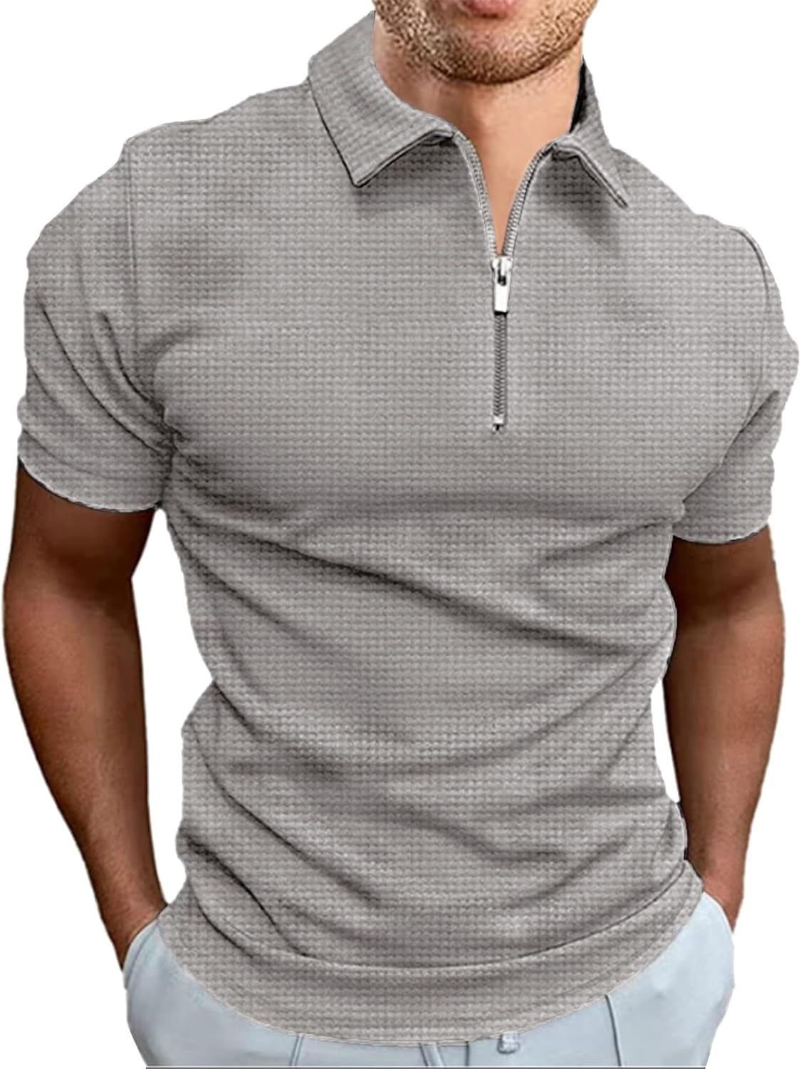 Trendy Waffle Knit Polo Shirts For Men / Polo Tshirt