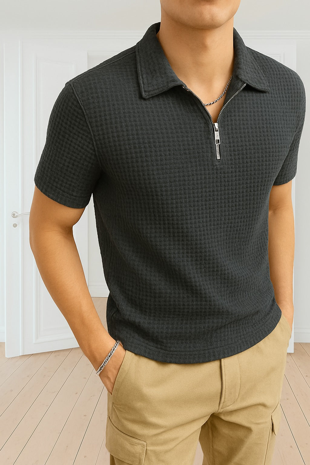 Trendy Waffle Knit Polo Shirts For Men / Polo Tshirt