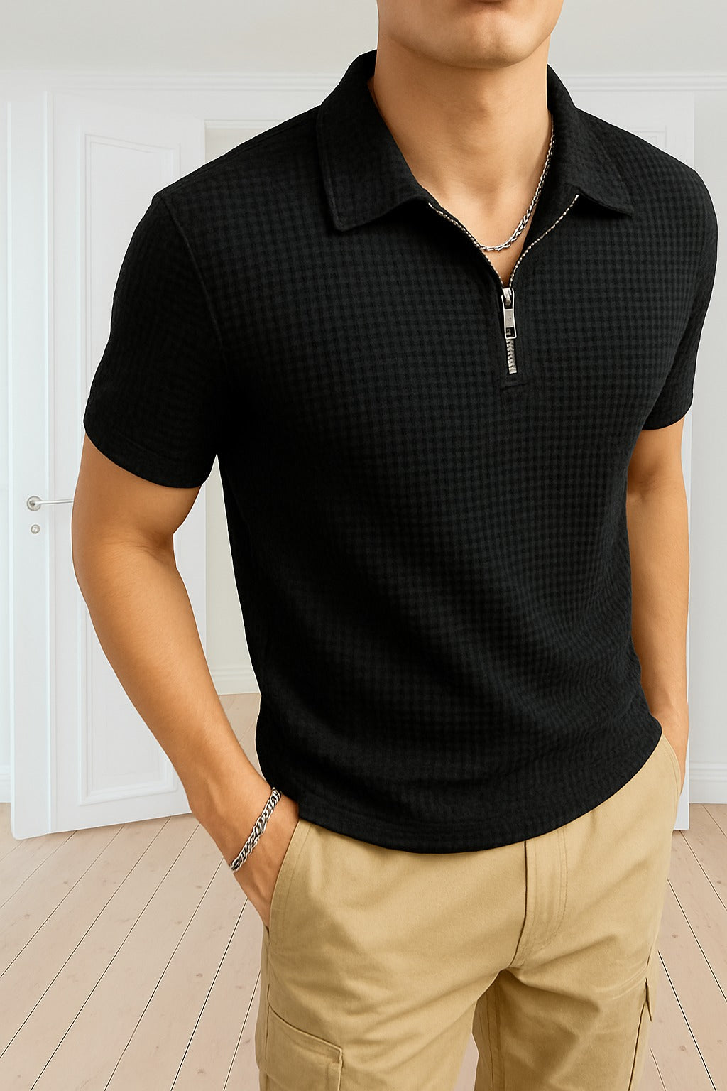 Trendy Waffle Knit Polo Shirts For Men / Polo Tshirt